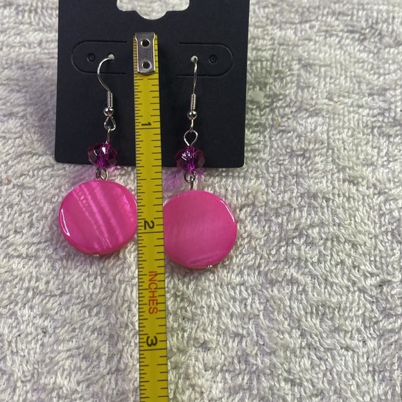 Pink Dangle Earrings Fish Hook - Picture 4 of 4
